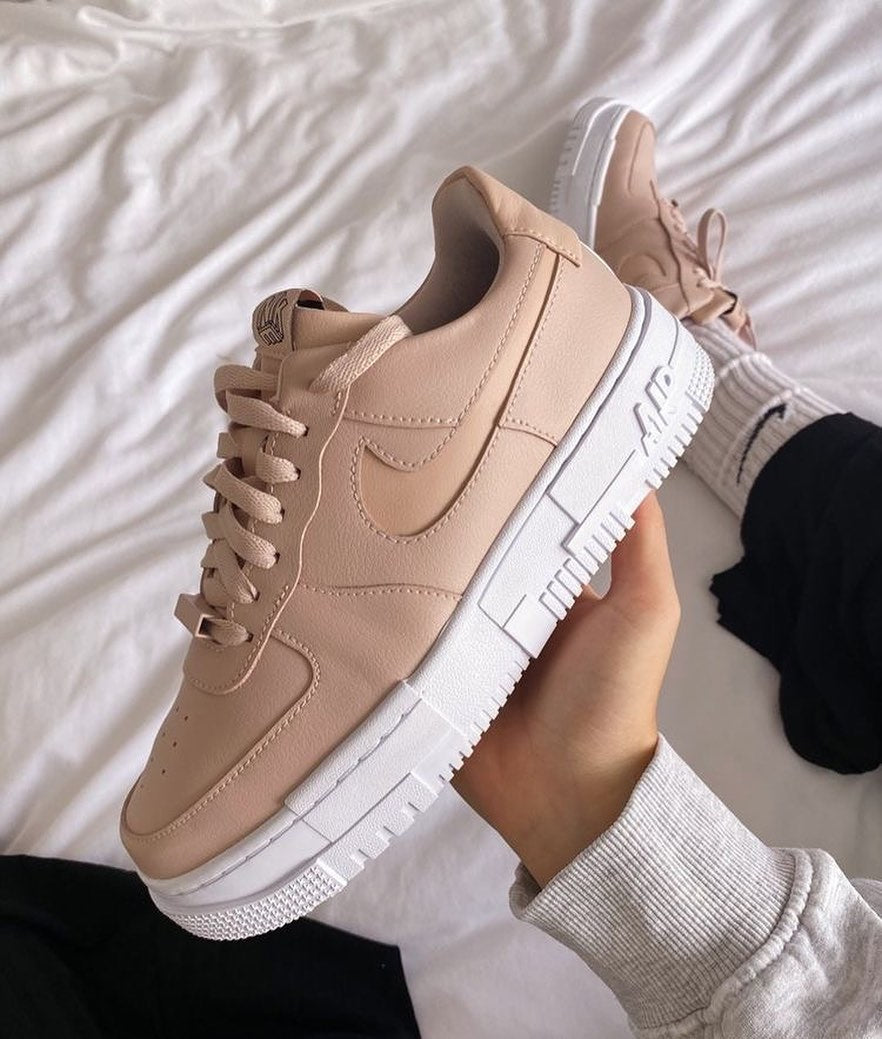 Beige Pixel Custom Air Force 1s-shecustomize