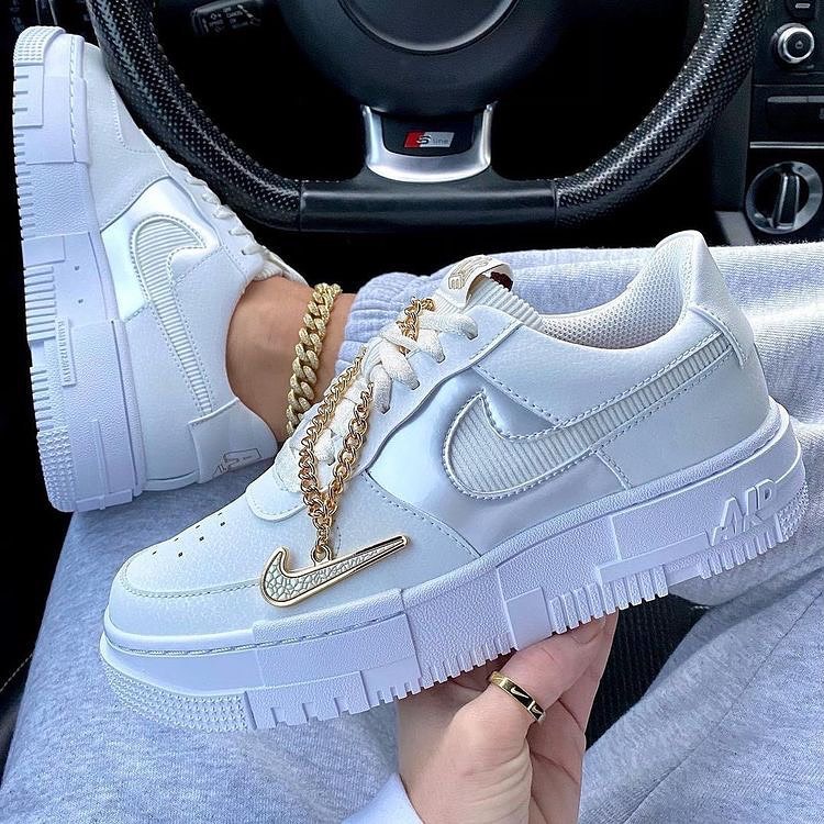 White Silk Pixel Custom Air Force 1s-shecustomize