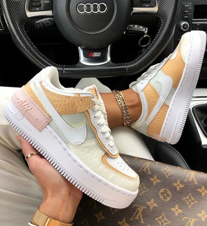 Beige Pink Pixel Custom Air Force 1s Shadow-shecustomize