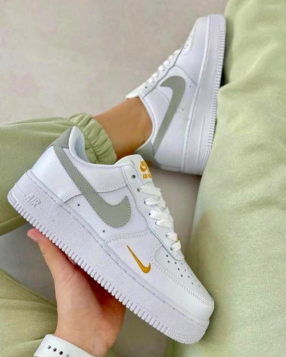 Green White Gold Swoosh Custom Air Force 1s-shecustomize