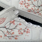 Custom Jordans White Pink Flowers Brown Branches-shecustomize