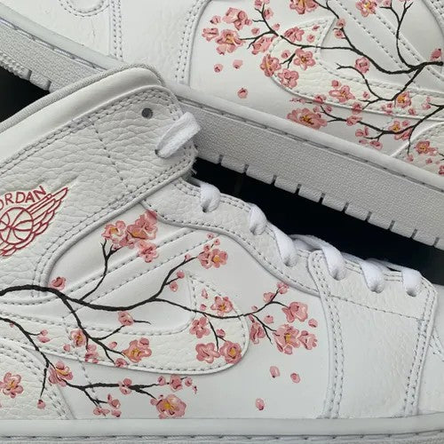 Custom Jordans White Pink Flowers Brown Branches-shecustomize