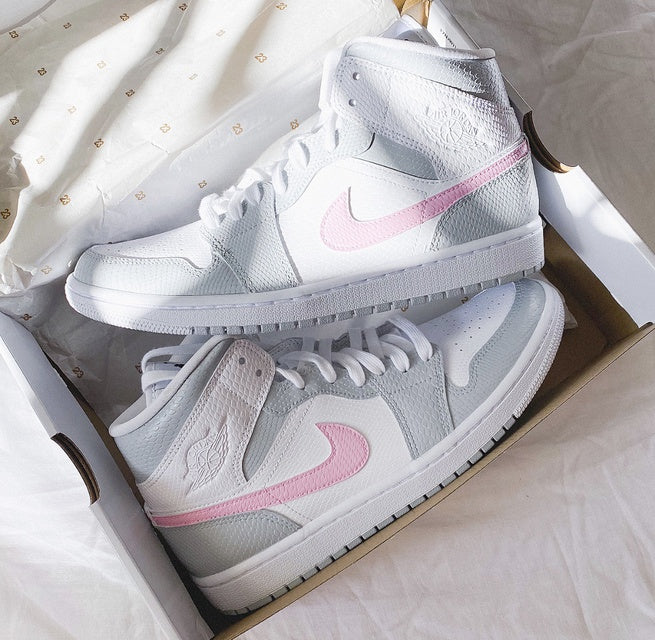 Custom Jordans Grey White Pink-shecustomize
