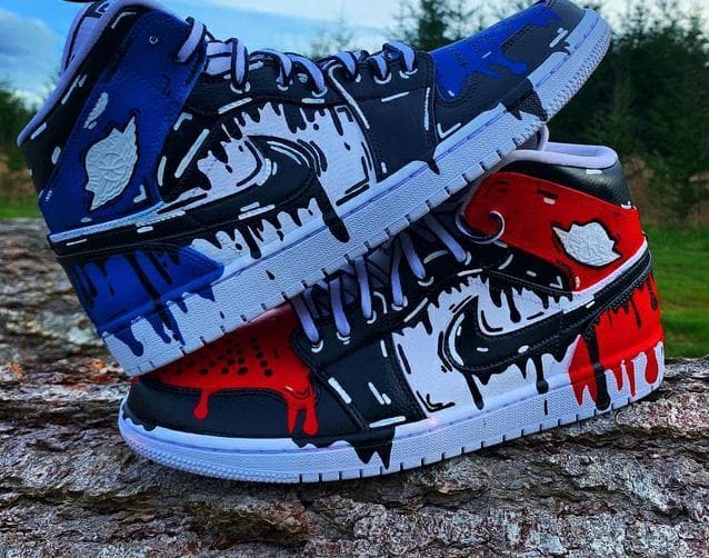 Custom Air Jordan 1 Red Blue Cartoon Drip-shecustomize