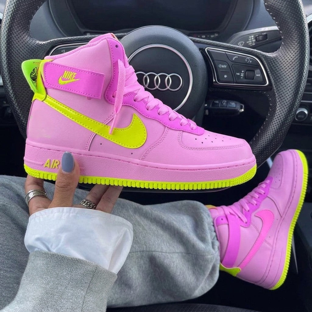 Baby Pink Neon Yellow Sun Print Custom Air Force 1-shecustomize