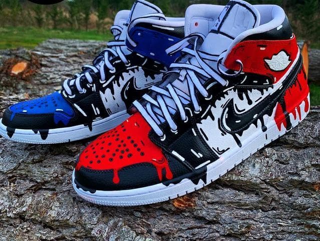Custom Air Force 1 Red Blue Cartoon Drip-shecustomize