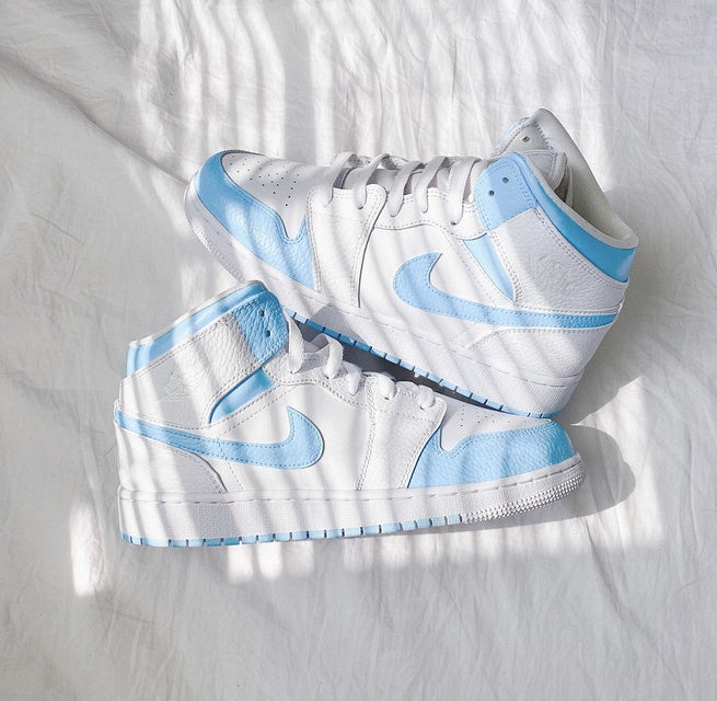 Custom Jordans White Baby Blue-shecustomize