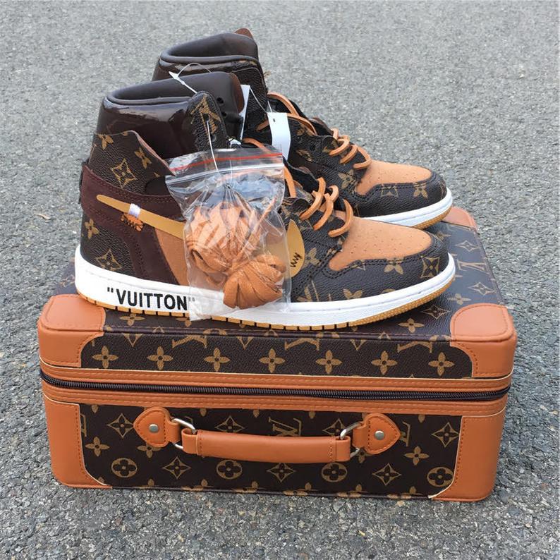 Custom Jordans Brown Khaki LV Logo