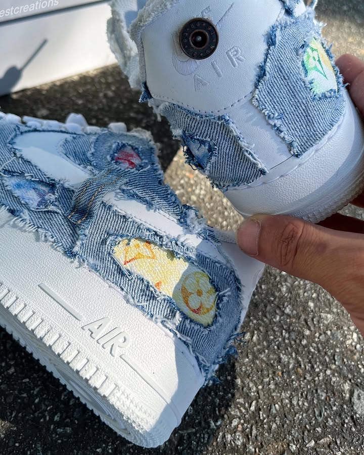 Hand Painted Distressed Denim Custom Air Force 1 Sneakers-shecustomize