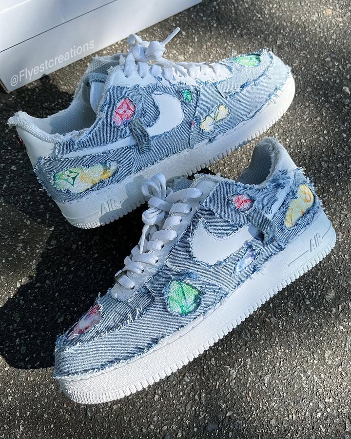 Hand Painted Distressed Denim Custom Air Force 1 Sneakers-shecustomize