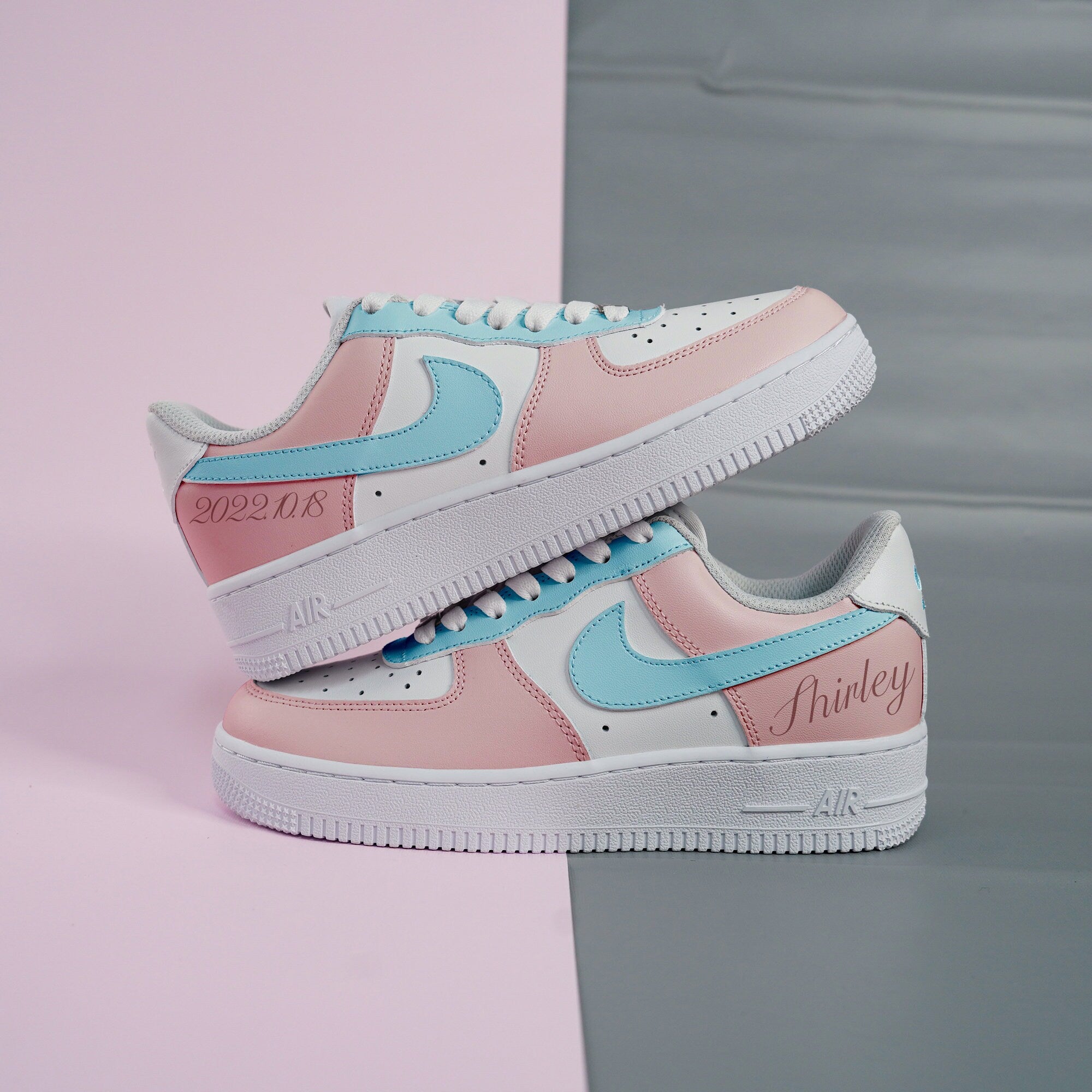 Baby Blue Pink Air Force 1s Custom Shoes Sneakers-shecustomize