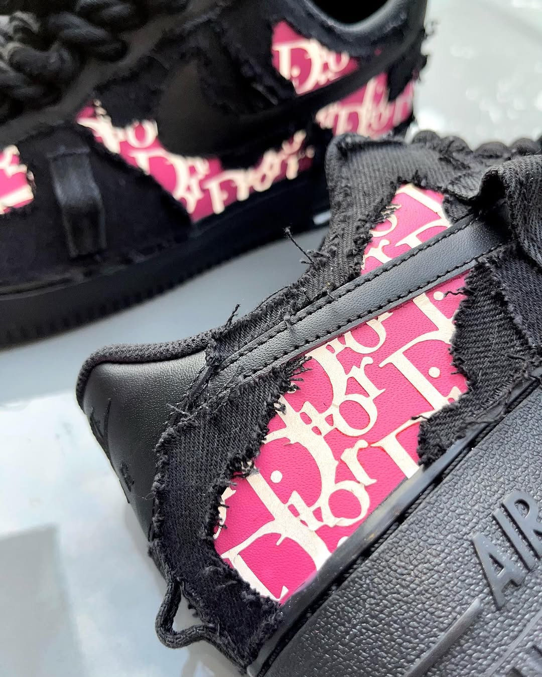 Hand Painted Distressed Black Pink Custom Air Force 1-shecustomize