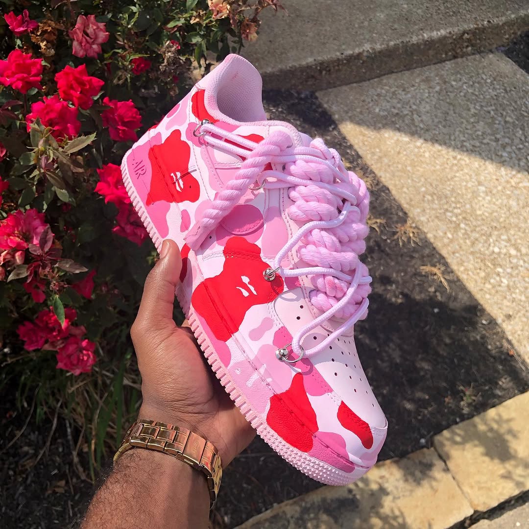 Hand Painted Custom Camo Air Force 1 with Rope Laces-shecustomize