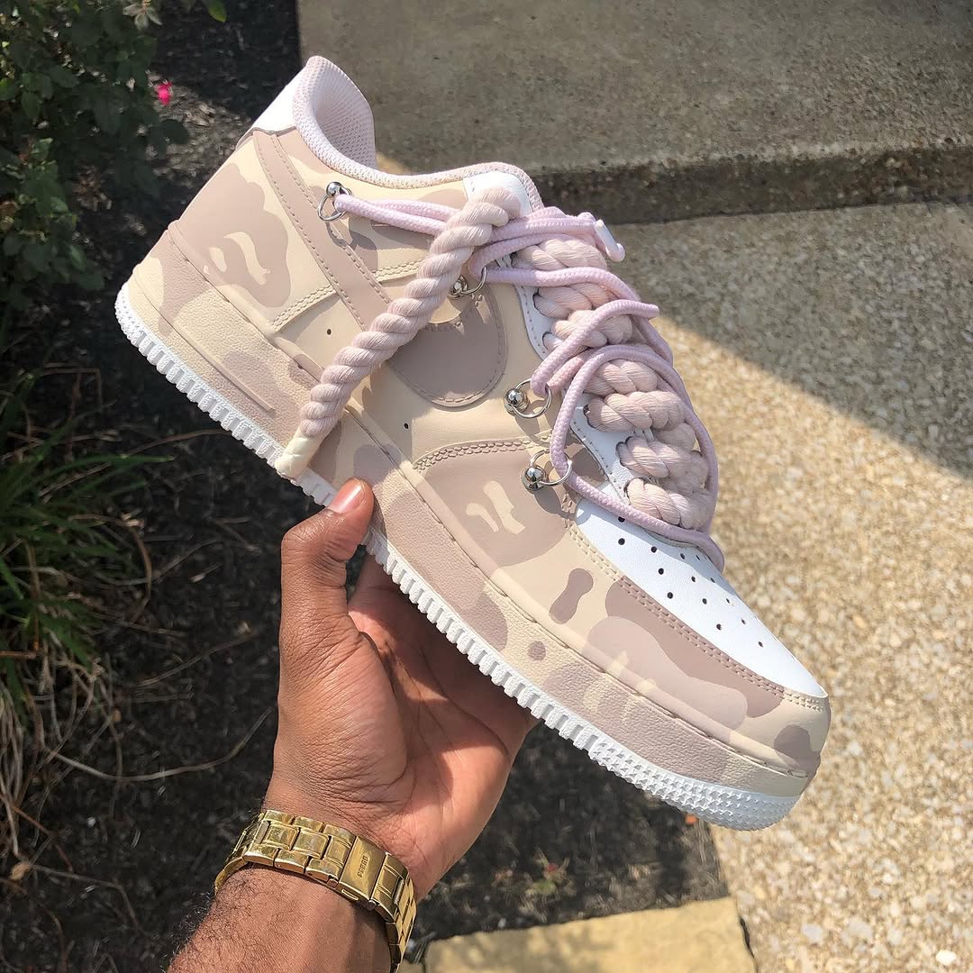 Hand Painted Custom Camo Air Force 1 with Rope Laces-shecustomize