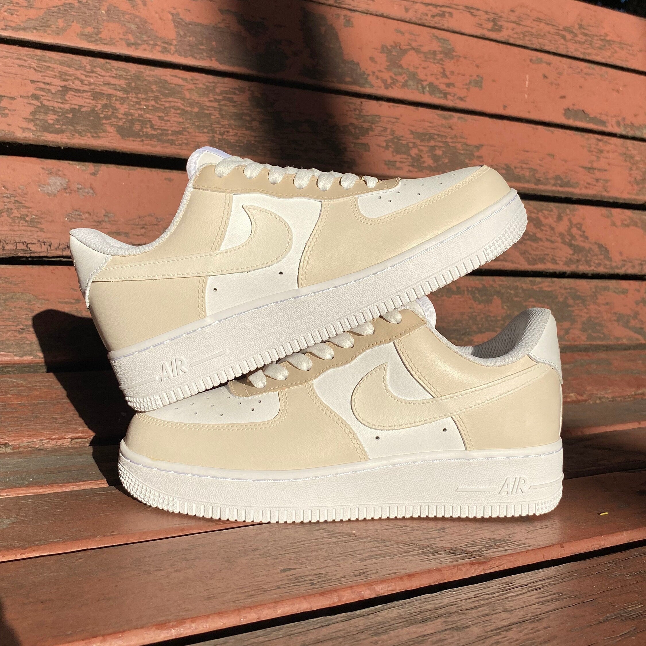 Beige Low Cream Tan Beige Air Force 1s Custom Shoes Sneakers-shecustomize