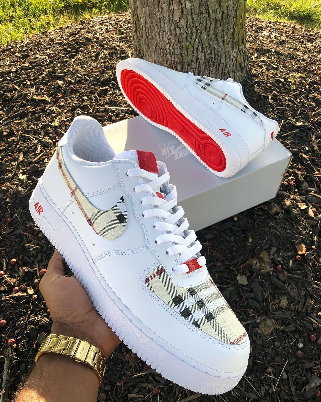 Custom Hand Painted Plaid Air Force 1 with Red Sole-shecustomize