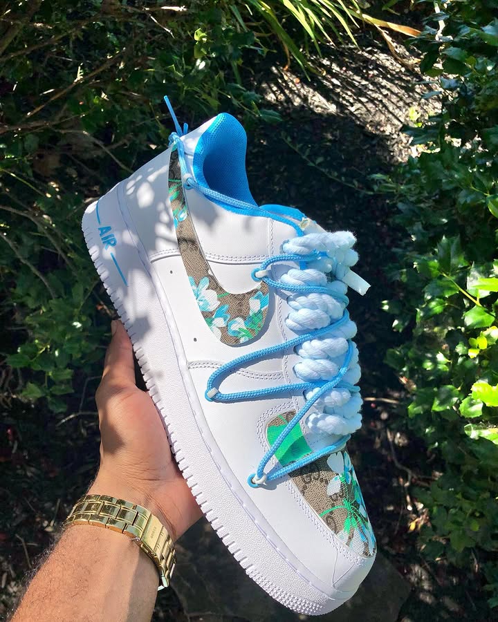 Hand Painted Blue Floral Custom Air Force 1 Sneakers-shecustomize