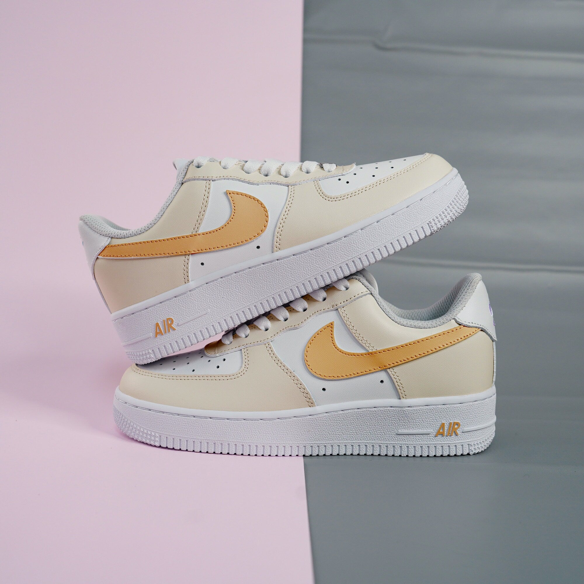 Orange Beige Air Force 1s Custom Shoes Sneakers-shecustomize