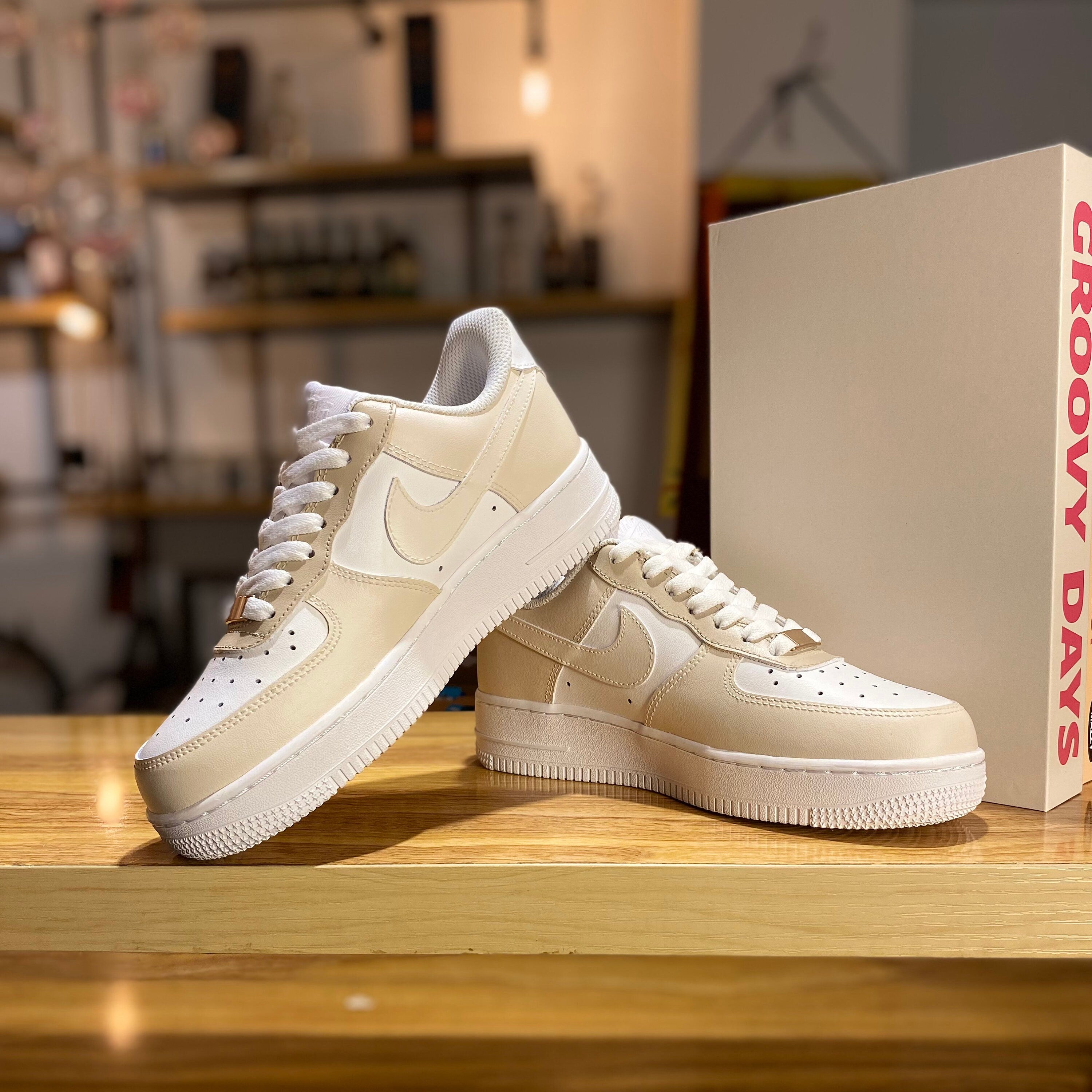 Beige Brown Air Force 1s Custom Shoes Sneakers-shecustomize