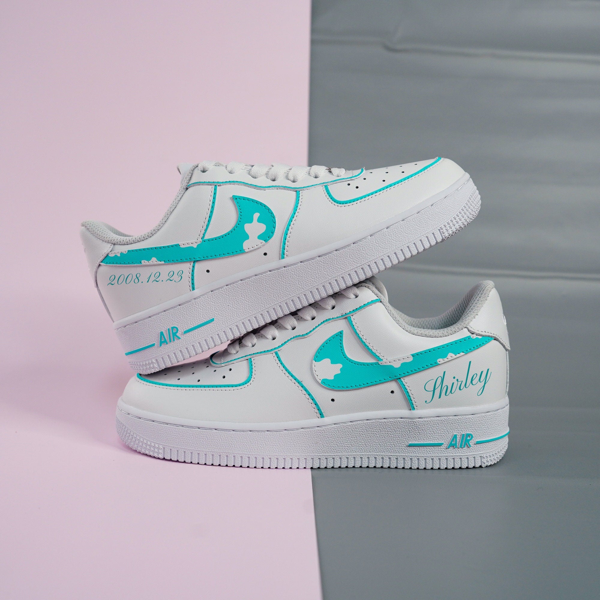 Teal Cow Print Air Force 1s Custom Shoes Sneakers-shecustomize