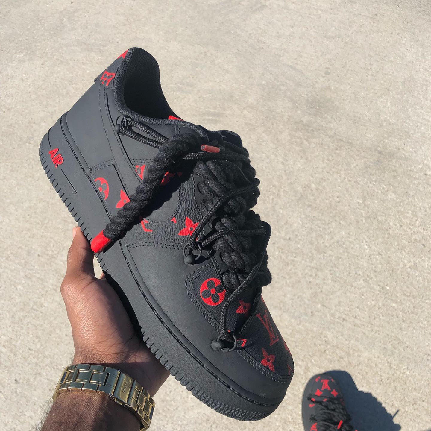 Hand Painted Black & Red Custom Air Force 1 Sneakers-shecustomize