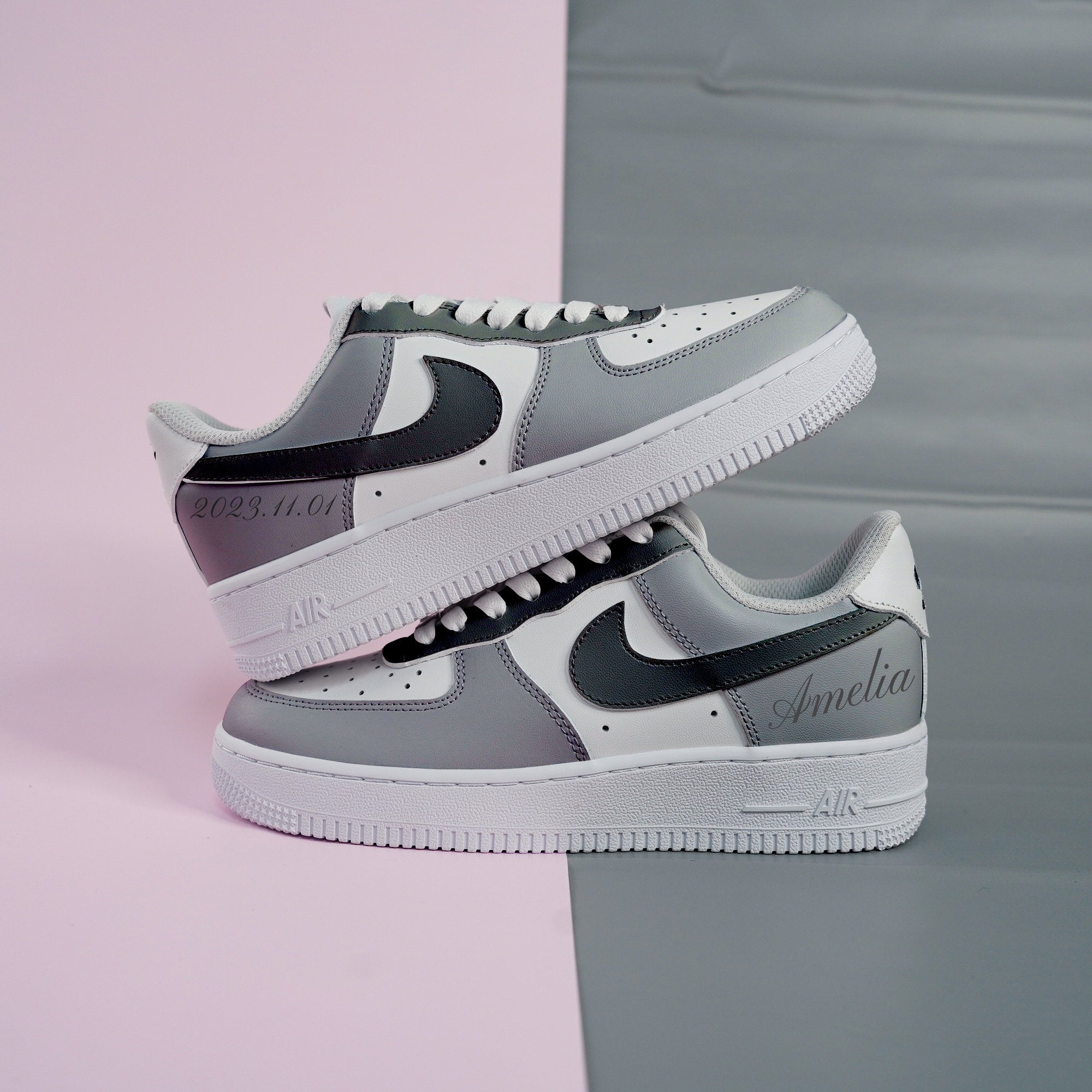 Gray Black Air Force 1s Custom Shoes Sneakers-shecustomize