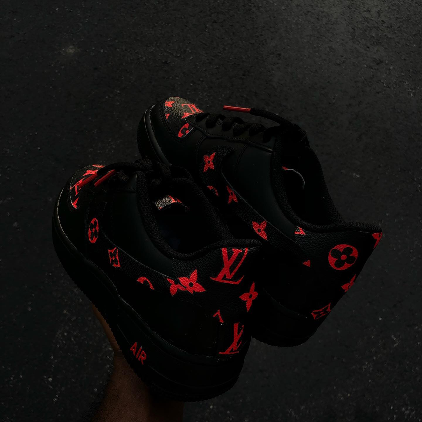 Hand Painted Black & Red Custom Air Force 1 Sneakers-shecustomize