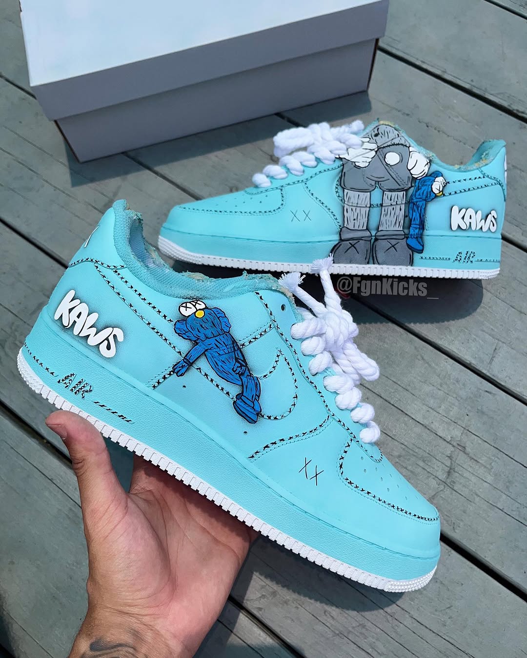 Hand Painted KAWS Turquoise Custom Air Force 1 Sneakers-shecustomize
