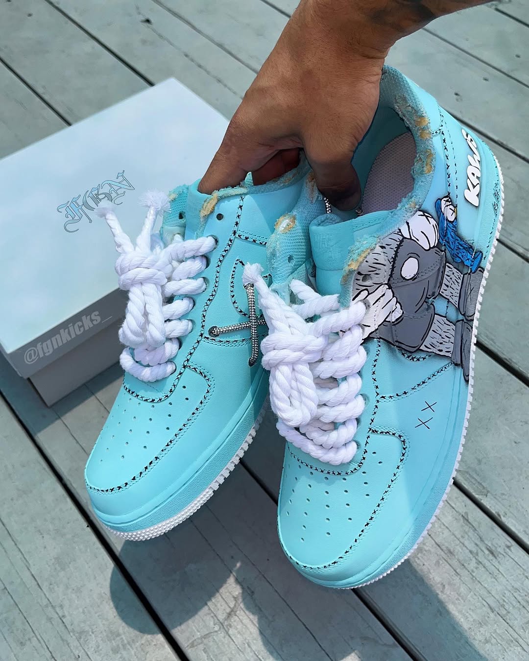 Hand Painted KAWS Turquoise Custom Air Force 1 Sneakers-shecustomize