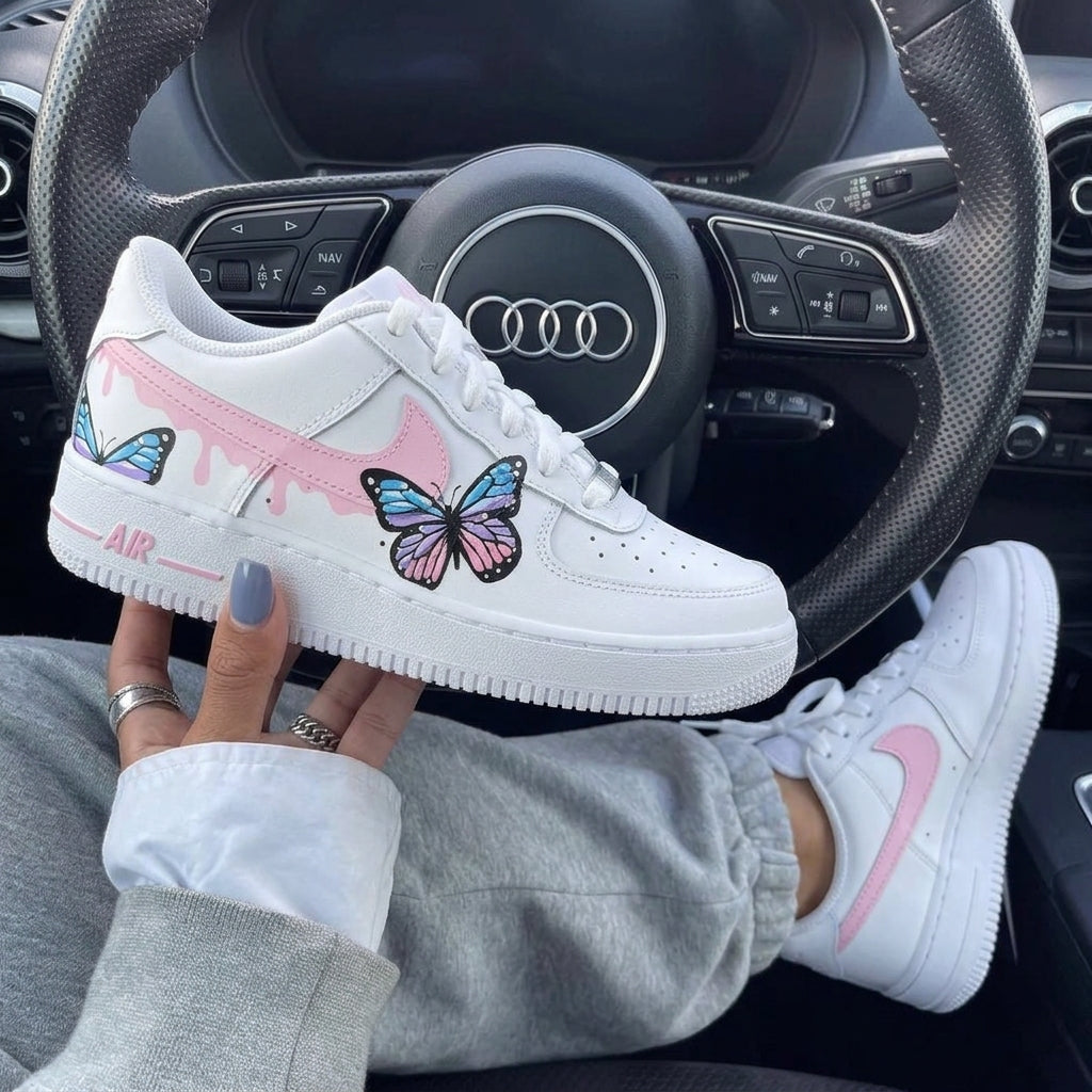 Pink Butterfly Drip Custom Air Force 1-shecustomize