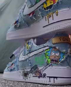 Custom Hand Painted Denim Cartoon Air Force 1 Sneakers-shecustomize