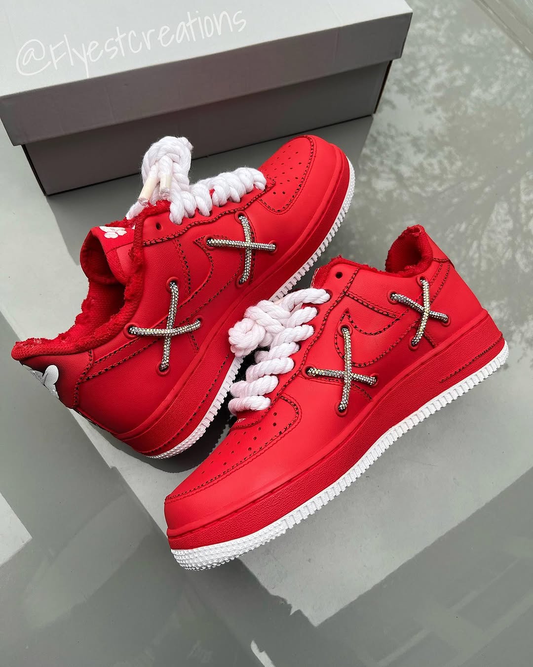 Custom Red Hand Painted KAWS Air Force 1 Sneakers-shecustomize