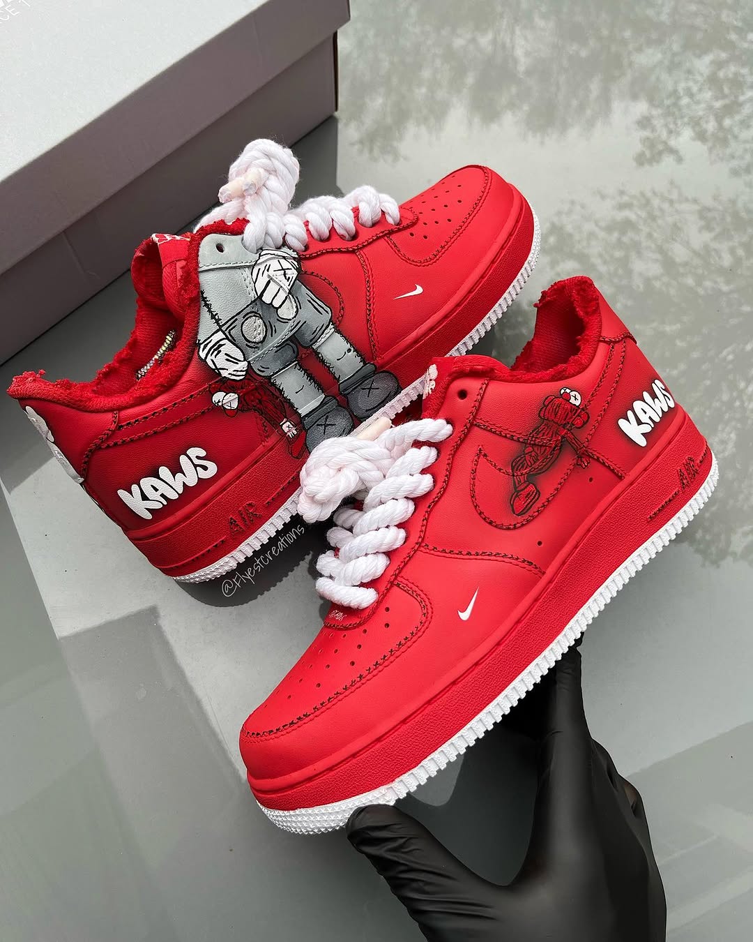 Custom Red Hand Painted KAWS Air Force 1 Sneakers-shecustomize