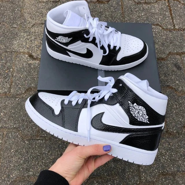 Custom Jordans White Black Mid