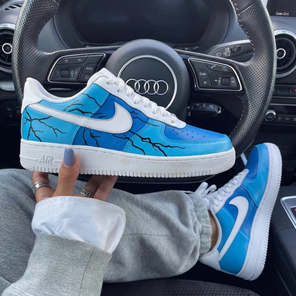 Baby Blue And Blue Black Lightning Cracks Custom Air Force 1-shecustomize
