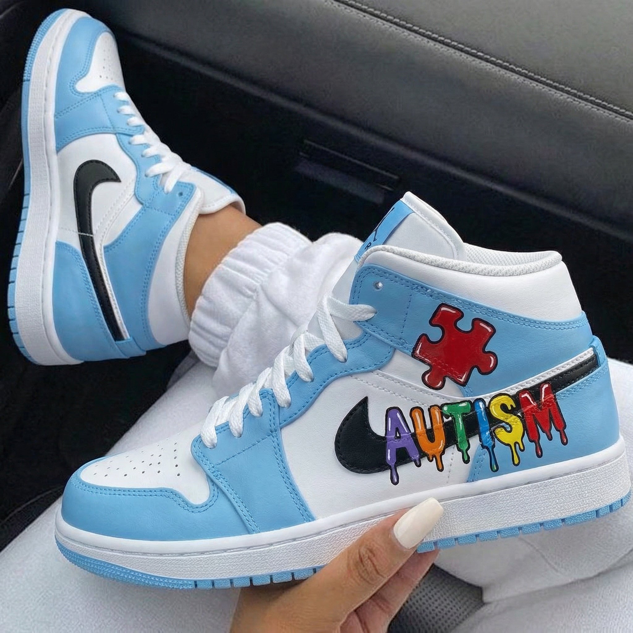 Baby Blue Autism Puzzle Custom Air Jordan 1-shecustomize