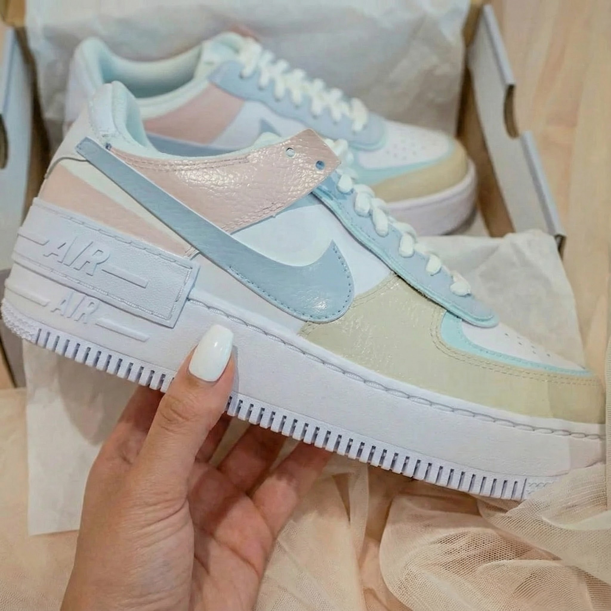Baby Blue Baby Pink Beige Custom Air Force 1-shecustomize