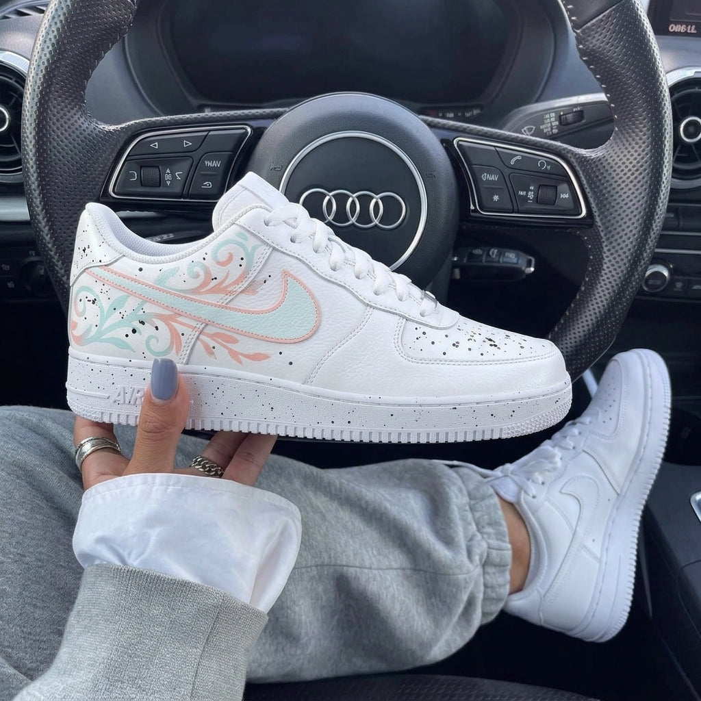 Baby Blue Baby Pink Floral Splatter Custom Air Force 1-shecustomize