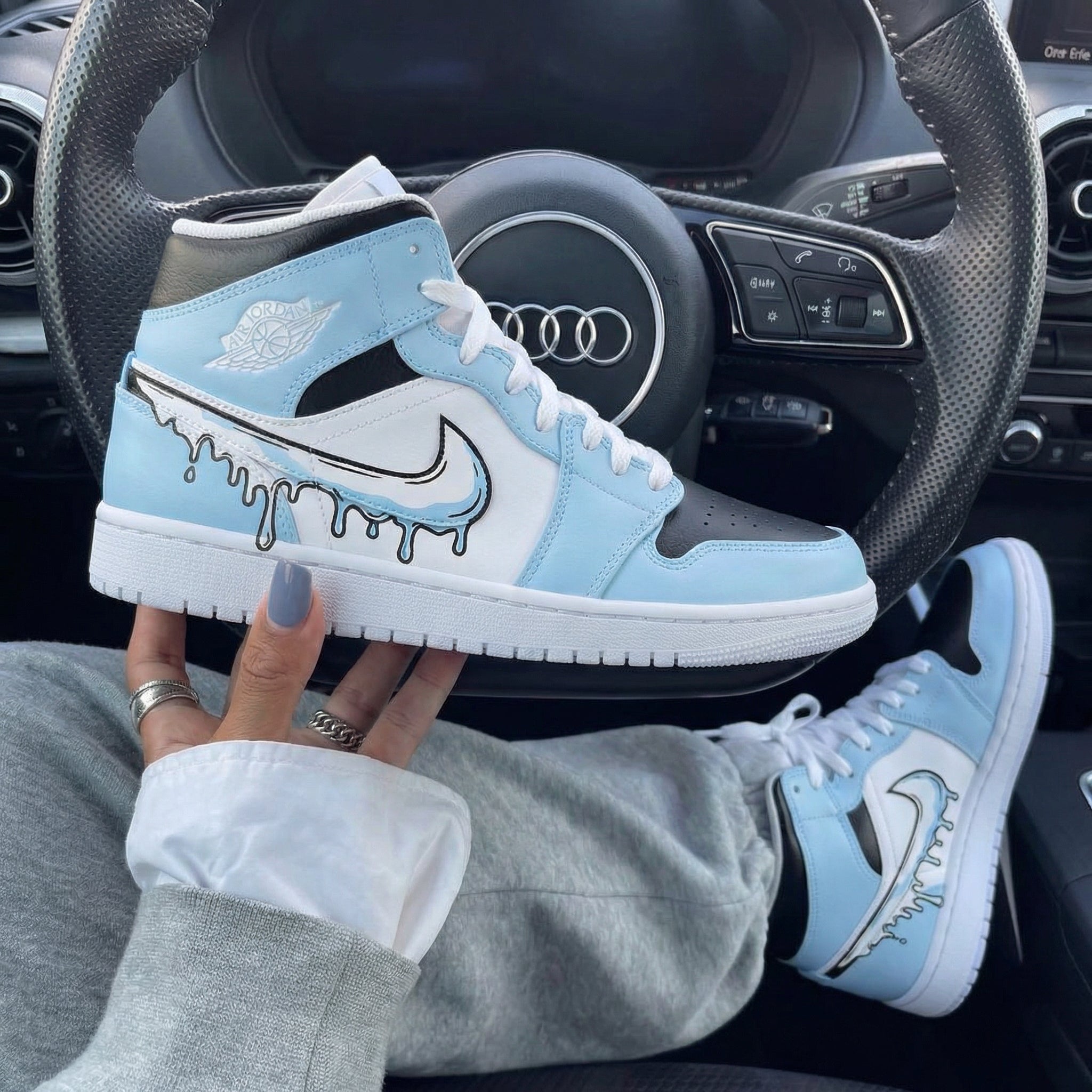 Baby Blue Black Drip Design Custom Air Jordan 1-shecustomize