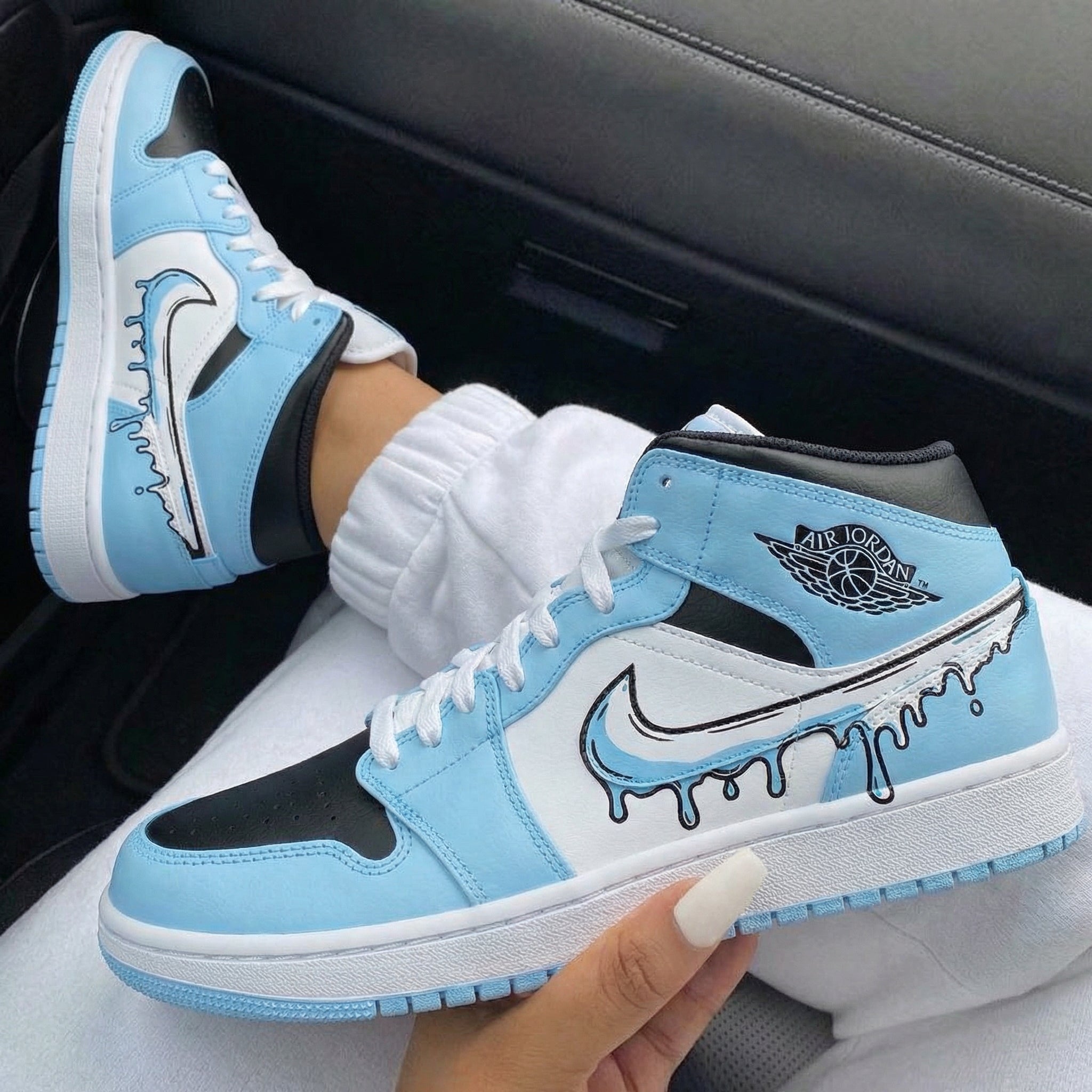 Baby Blue Black Drip Design Custom Air Jordan 1-shecustomize