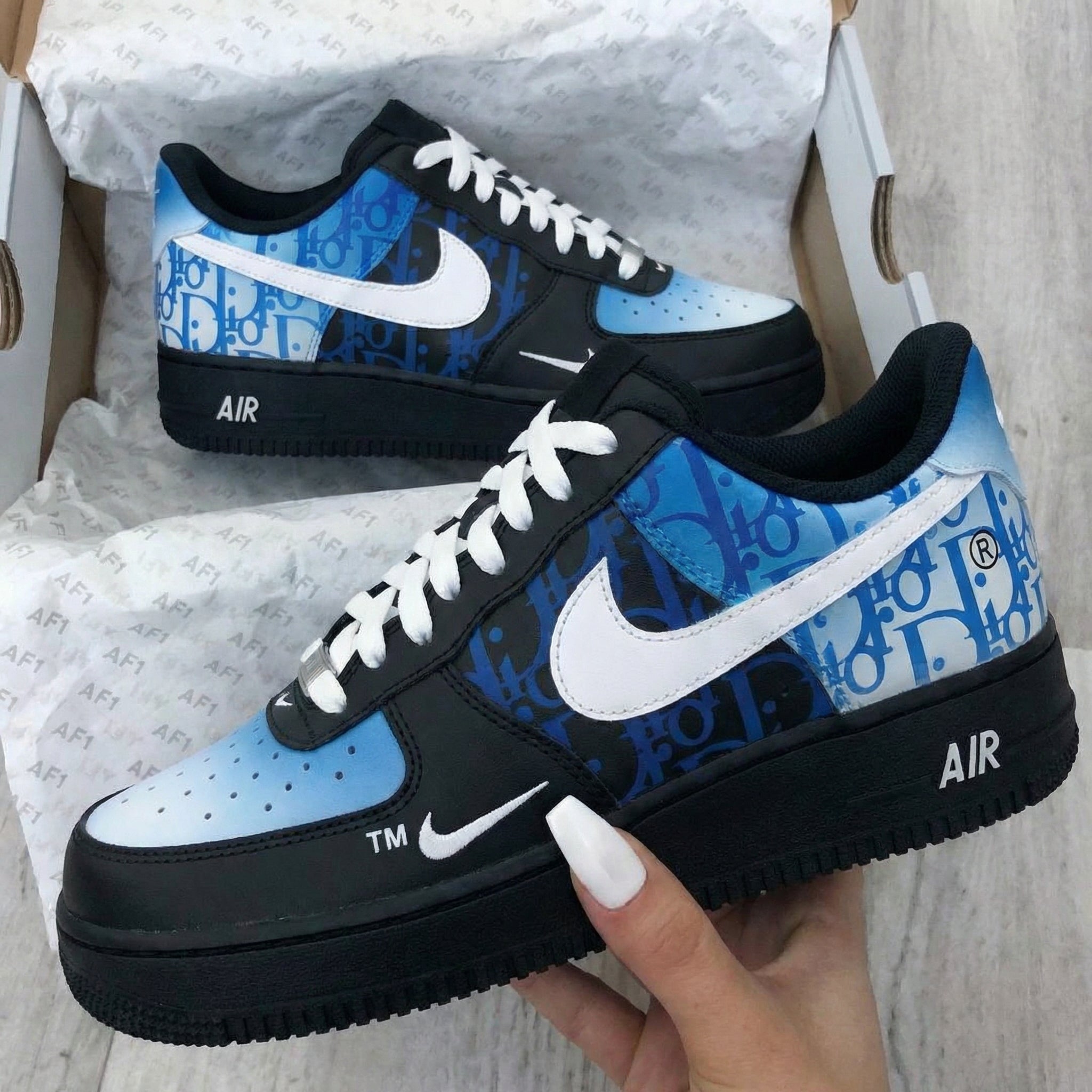 Baby Blue Black Monogram Custom Air Force 1-shecustomize