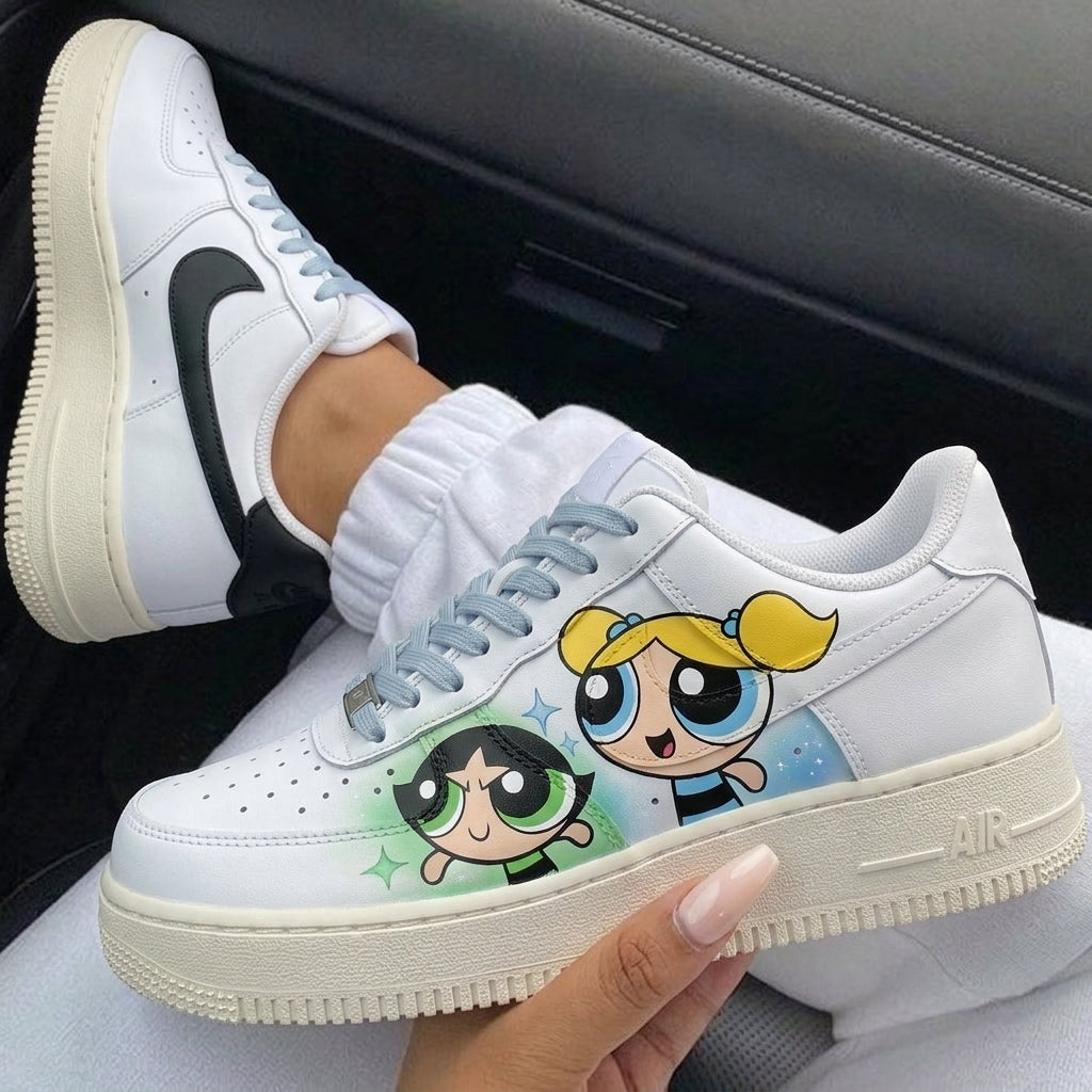Baby Blue Black Powerpuff Girls Characters Custom Air Force 1-shecustomize