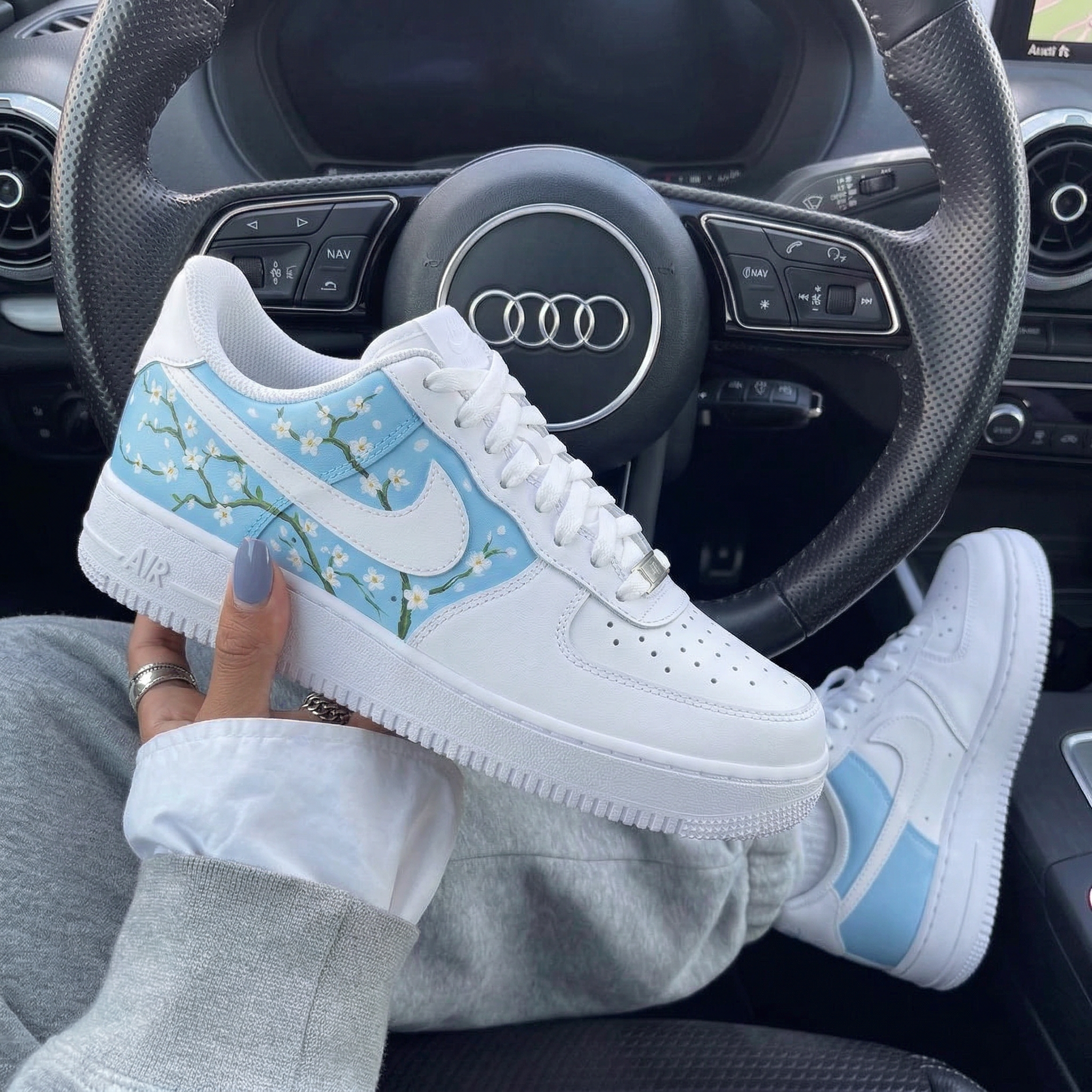 Baby Blue Cherry Blossoms Custom Air Force 1-shecustomize