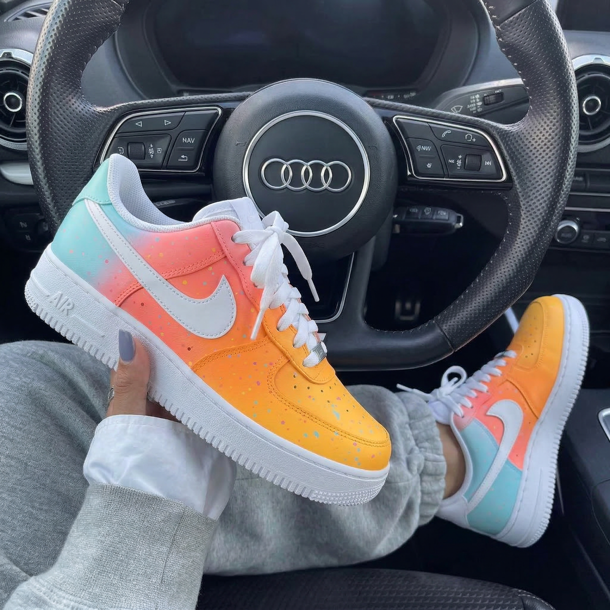 Baby Blue Coral Orange Speckled Custom Air Force 1-shecustomize