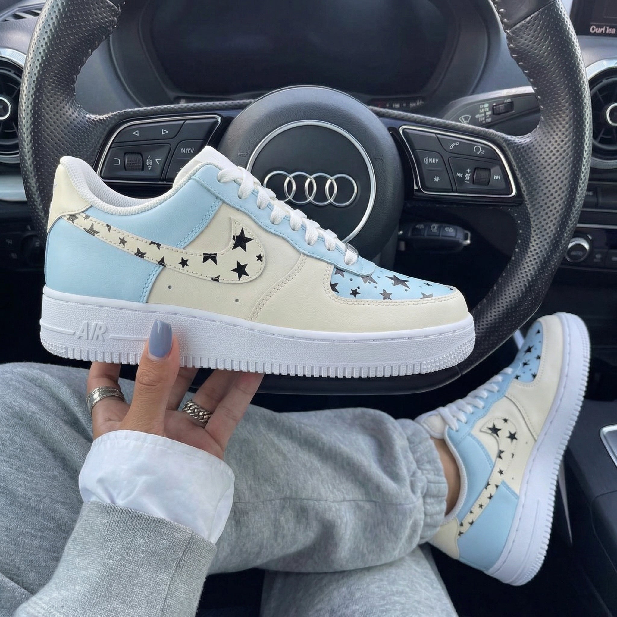 Baby Blue Cream Star Custom Air Force 1-shecustomize