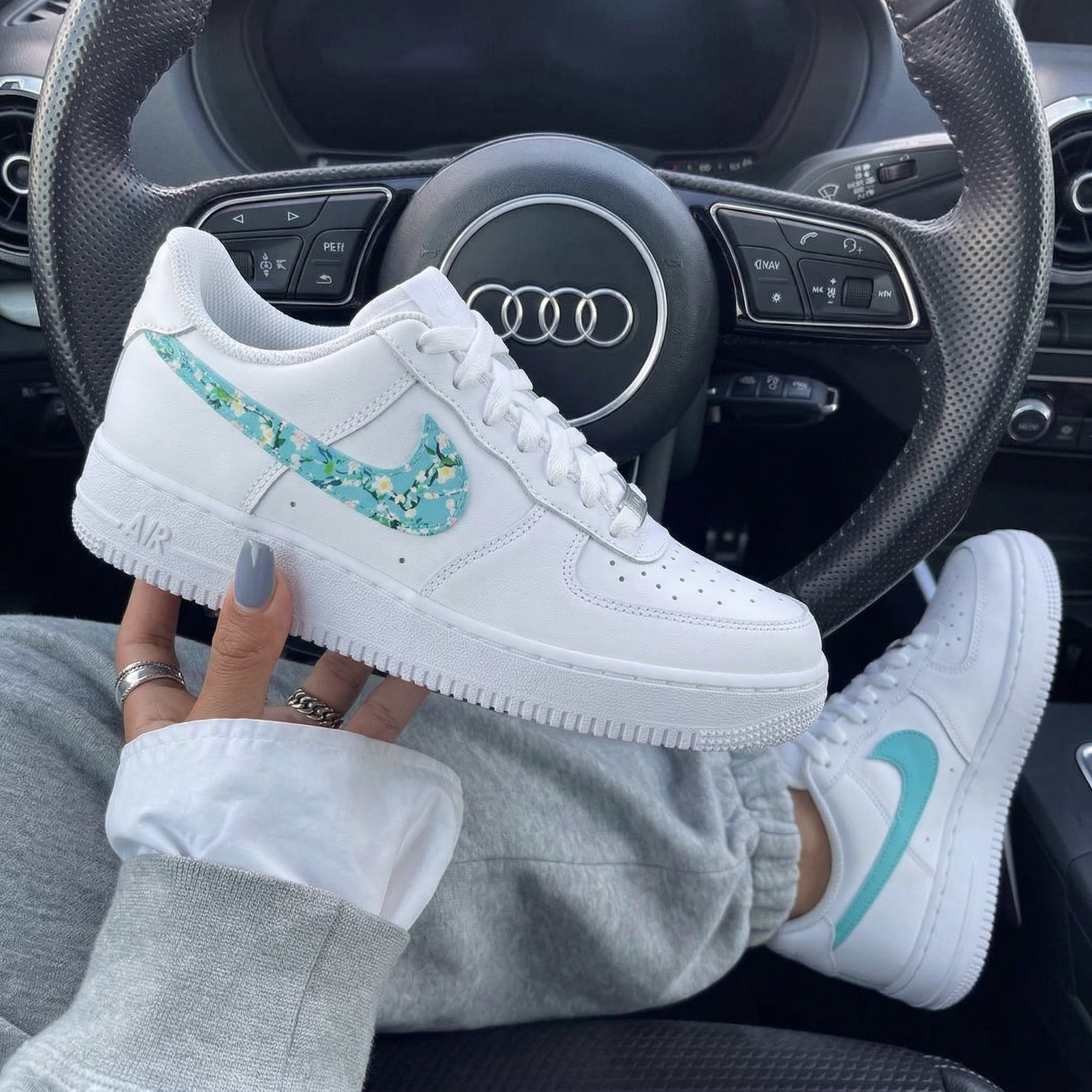 Baby Blue Floral Swoosh Custom Air Force 1-shecustomize