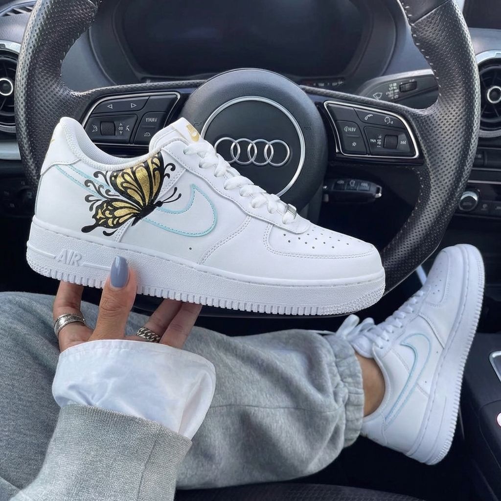 Baby Blue Gold Butterflies Custom Air Force 1-shecustomize
