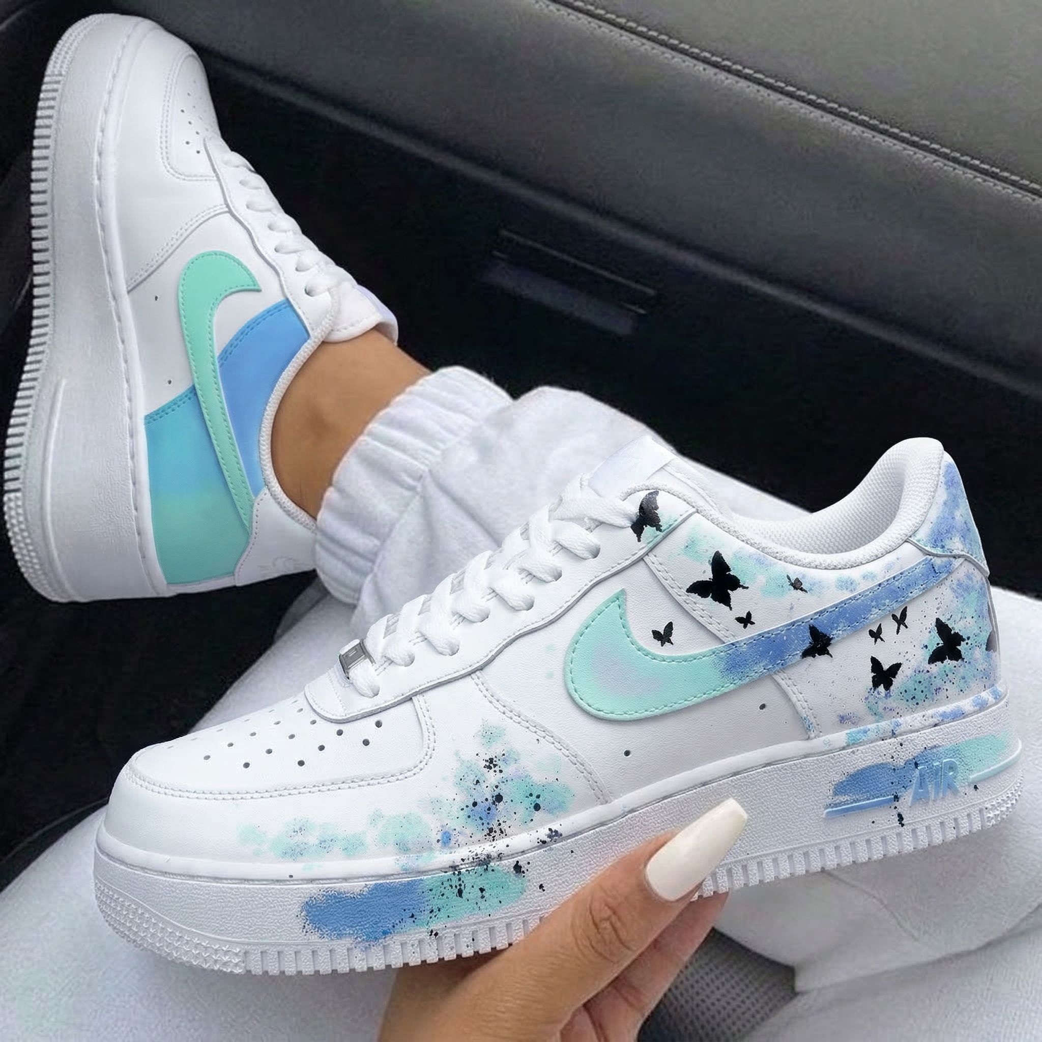 Baby Blue Green Black Butterflies Splash Custom Air Force 1-shecustomize
