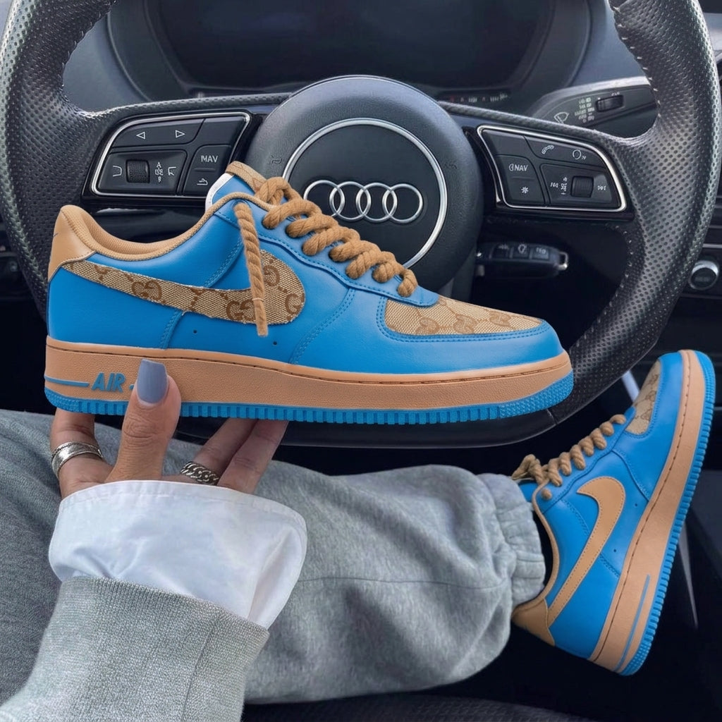 Baby Blue Khaki GG Custom Air Force 1-shecustomize