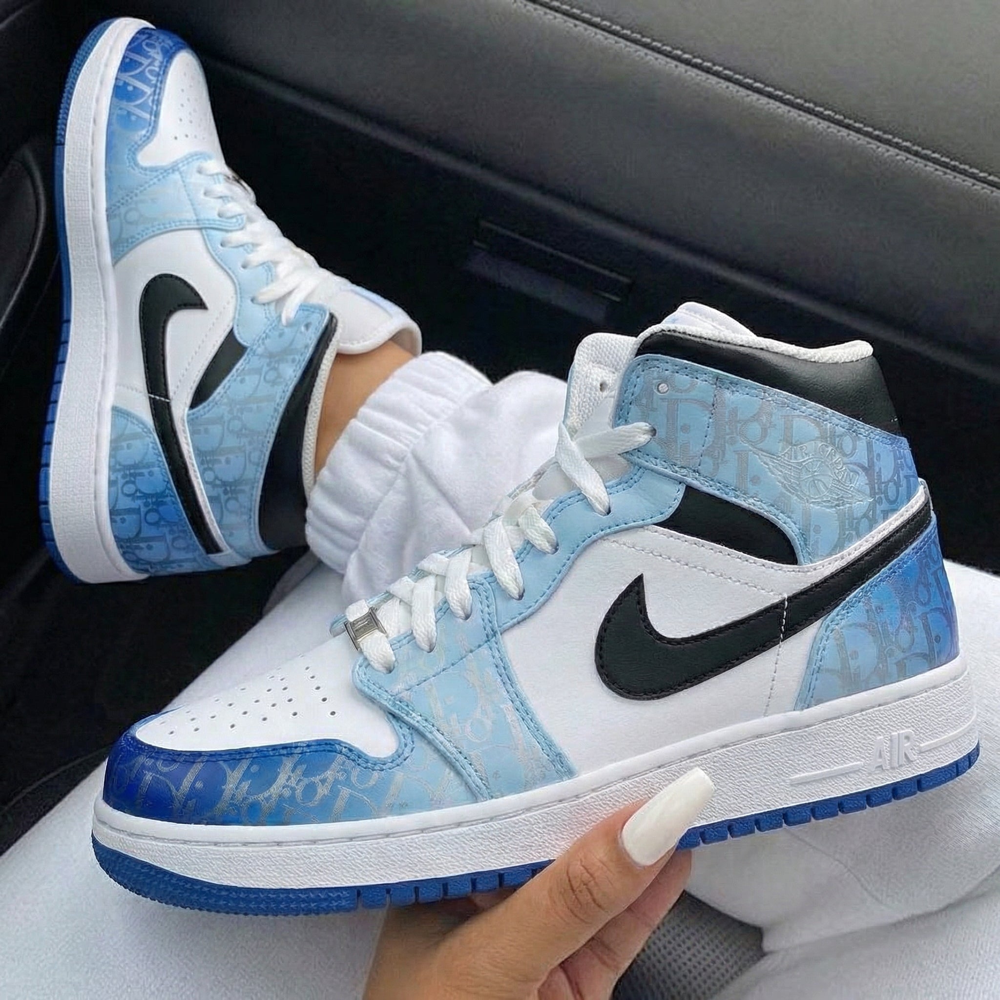Baby Blue LV Pattern Custom Air Jordan 1-shecustomize